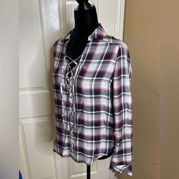 PAIGE Tops - PAIGE Women's Button Up Tie Front Kieran Top Blouse Plaid Gray/Red Size Small  